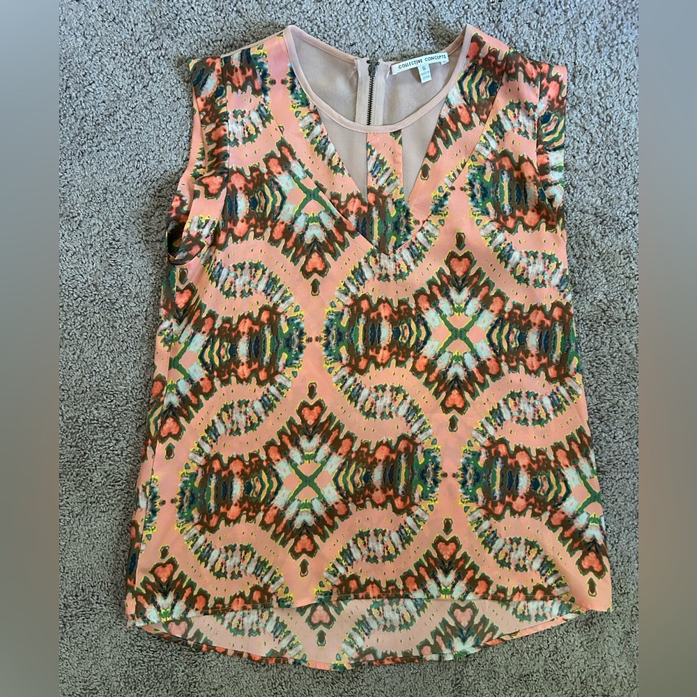 Collective Concepts Pink and Green Patterned Blouse